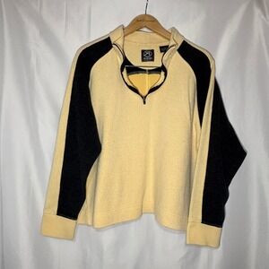 Ahead Authentics‎ Vintage Quarter Zip Sweater Yellow Black Colorblock Cotton L